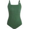 imageMilumia Girls One Piece Swimsuit Solid Spaghetti Strap Cute Swimwear Bathing SuitN Army Green