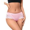 imageMilumia Women Sexy Lace Satin Silk Panties Underwear Mid Waist Breathable Bikini BriefsCoral Pink