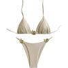 imageMilumia Womens 2 Piece Halter Tie Back Cheeky Swimsuit Metal Decor Triangle Thong Bikini SetApricot