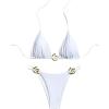 imageMilumia Womens 2 Piece Halter Tie Back Cheeky Swimsuit Metal Decor Triangle Thong Bikini SetWhite