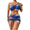 imageMilumia Womens 3 Pcs Tie Dye One Shoulder Ruched Bikini Set with Beach SkirtBlue