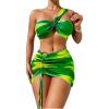 imageMilumia Womens 3 Pcs Tie Dye One Shoulder Ruched Bikini Set with Beach SkirtGreen