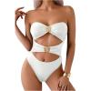 imageMilumia Womens 3D Floral Cut Out Bandeau Swimwear Sexy Strapless One Piece SwimsuitsWhite