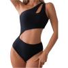 imageMilumia Womens Cut Out One Piece Swimsuit One Shoulder Sleeveless Wireless Bathing SuitsBlack
