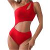 imageMilumia Womens Cut Out One Piece Swimsuit One Shoulder Sleeveless Wireless Bathing SuitsRed