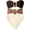 imageMilumia Womens Metal Ring One Piece Swimsuit Cut Out Strapless Bandeau Bathing SuitsApricot Brown
