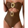 imageMilumia Womens Metal Ring One Piece Swimsuit Cut Out Strapless Bandeau Bathing SuitsBrown