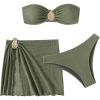 imageMilumia Womens Metal Textured 3 Piece Swimsuit Strapless Bandeau Bikini Set with Coverup Bathing SuitArmy Green