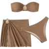imageMilumia Womens Metal Textured 3 Piece Swimsuit Strapless Bandeau Bikini Set with Coverup Bathing SuitBrown