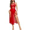 imageMilumia Womens One Piece Leather Teddy Bodysuit Sheer Lingerie SkirtRed