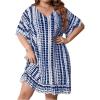 imageMilumia Womens Plus Size Swim Coverup Tie Dye A Line Bikini Cover Ups BeachwearBlue and White