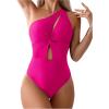 imageMilumia Womens Twisted Front Cut Out Monokini Asymmetrical Neck One Piece SwimsuitHot Pink