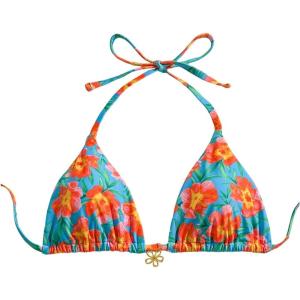 imageMilumia Floral Halter String Triangle Bikini Top for Women Bathing Suit Swim TopBlue and Orange