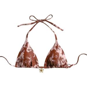 imageMilumia Floral Halter String Triangle Bikini Top for Women Bathing Suit Swim TopBrown