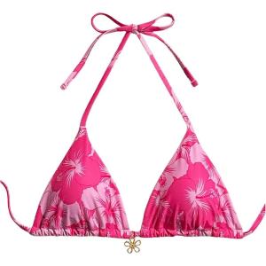 imageMilumia Floral Halter String Triangle Bikini Top for Women Bathing Suit Swim TopHot Pink