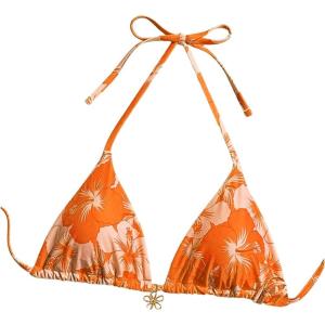 imageMilumia Floral Halter String Triangle Bikini Top for Women Bathing Suit Swim TopOrange