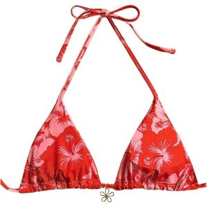 imageMilumia Floral Halter String Triangle Bikini Top for Women Bathing Suit Swim TopRed