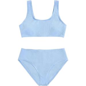 imageMilumia Girls 2 Piece Bathing Suit Solid Sport High Waist Bikini Set SwimsuitBlue