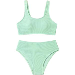 imageMilumia Girls 2 Piece Bathing Suit Solid Sport High Waist Bikini Set SwimsuitGreen