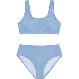 imageMilumia Girls 2 Piece Bathing Suit Solid Sport High Waist Bikini Set SwimsuitLight Blue