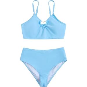 imageMilumia Girls 2 Piece Bikini Sets Ring Linked Spaghetti Strap Swimsuit Bathing SuitBlue