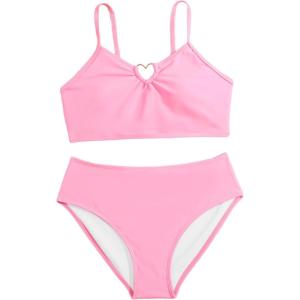 imageMilumia Girls 2 Piece Bikini Sets Ring Linked Spaghetti Strap Swimsuit Bathing SuitPink