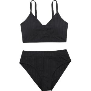 imageMilumia Girls 2 Piece Swimsuit Spaghetti Strap Wireless High Waisted Bikini SetBlack