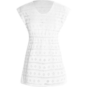 imageMilumia Girls Crochet Beach Cover Ups V Neck Sleeveless Swimsuit Beach DressesWhite