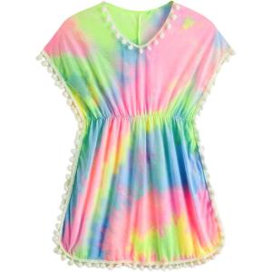 imageMilumia Girls Cute Tie Dye Beach Coverups Pompom Trim Swimsuit Swimwear Cover UpMulti Pink and Green