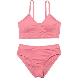imageMilumia Girls Cute Two Piece Swimsuit V Neck Spaghetti Strap Wireless Bikini SetPink