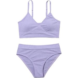 imageMilumia Girls Cute Two Piece Swimsuit V Neck Spaghetti Strap Wireless Bikini SetPurple