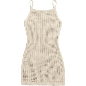 imageMilumia Girls Knitted Split Hem Cami Beach Dress Coverup Sleeveless Swimsuit Cover UpsApricot