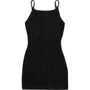 imageMilumia Girls Knitted Split Hem Cami Beach Dress Coverup Sleeveless Swimsuit Cover UpsSolid Black