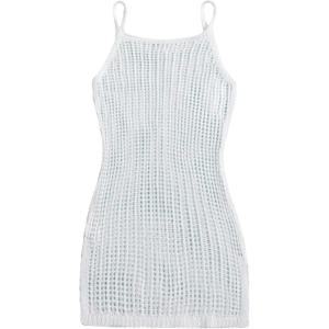 imageMilumia Girls Knitted Split Hem Cami Beach Dress Coverup Sleeveless Swimsuit Cover UpsWhite