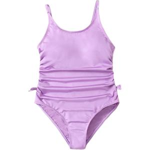 imageMilumia Girls One Piece Swimsuit Ruched Bow Tie Side Scoop Neck Vacation SwimwearLilac Purple