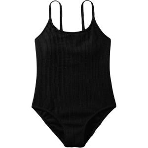imageMilumia Girls One Piece Swimsuit Solid Spaghetti Strap Cute Swimwear Bathing SuitG Black
