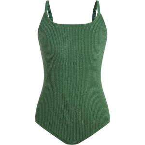 imageMilumia Girls One Piece Swimsuit Solid Spaghetti Strap Cute Swimwear Bathing SuitN Army Green