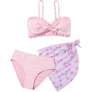 imageMilumia Girls Swimsuit 3 Piece Floral Print Bikini Set with Coverup Skirt BeachwearMulticolor