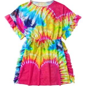 imageMilumia Girls Tie Dye Mesh Beach Coverups Ruffle Swimsuit Swimwear Cover UpMulti Blue Pink Yellow