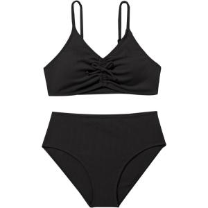imageMilumia Girls Two Piece Swimsuit V Neck Ruched Spaghetti Strap Wireless Bikini SetDrawstring Black