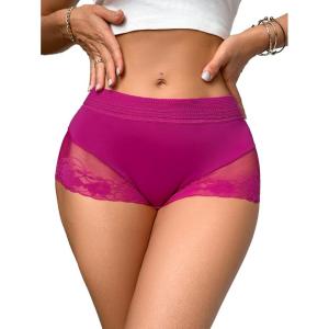 imageMilumia Women Sexy Boyshorts Lace Mesh Panties Low Rise Cheeky UnderwearHot Pink