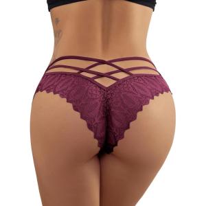 imageMilumia Women Sexy Floral Lace Underwear Criss Cross Seamless Bikini Panty BriefLilac Purple