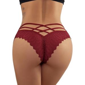 imageMilumia Women Sexy Floral Lace Underwear Criss Cross Seamless Bikini Panty BriefRed