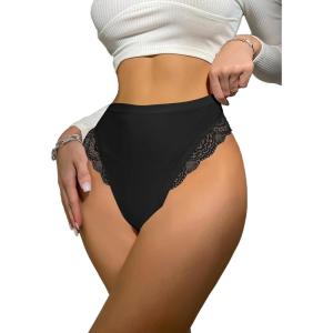 imageMilumia Women Sexy Lace Panties Underwear High Waisted Thongs French Cut BikinisBlack