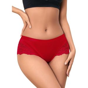 imageMilumia Women Sexy Lace Satin Silk Panties Underwear Mid Waist Breathable Bikini BriefsBurgundy Red