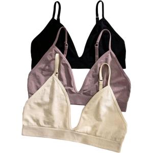imageMilumia Womens 3 Pack Triangle Bralettes Adjustable Straps Soft Wirefree Everyday BrasDusty Pink Apricot