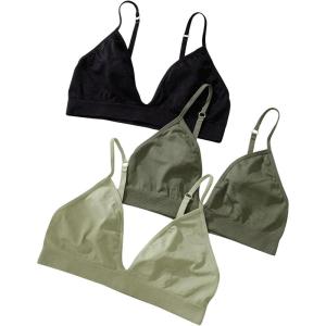 imageMilumia Womens 3 Pack Triangle Bralettes Adjustable Straps Soft Wirefree Everyday BrasGreen and Black