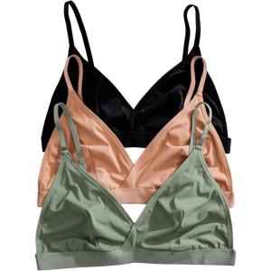 imageMilumia Womens Plus Size 3 Pack Triangle Adjustable Strap Wireless Unpadded Bra Bralette SetsBlack Orange Green