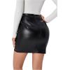 imageMilumia Women PU Leather Bodycon Short Skirt Asymmetrical Tulip Hem Ruched Wrap SkirtBlack
