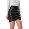 imageMilumia Women PU Leather Bodycon Short Skirt Asymmetrical Tulip Hem Ruched Wrap SkirtBlack